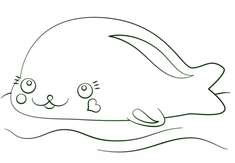 Kawaii Seal Coloring Page